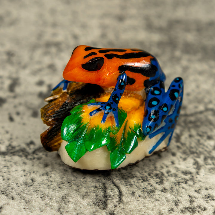 Blue Orange And Black Poison Dart Frog Tagua Carving