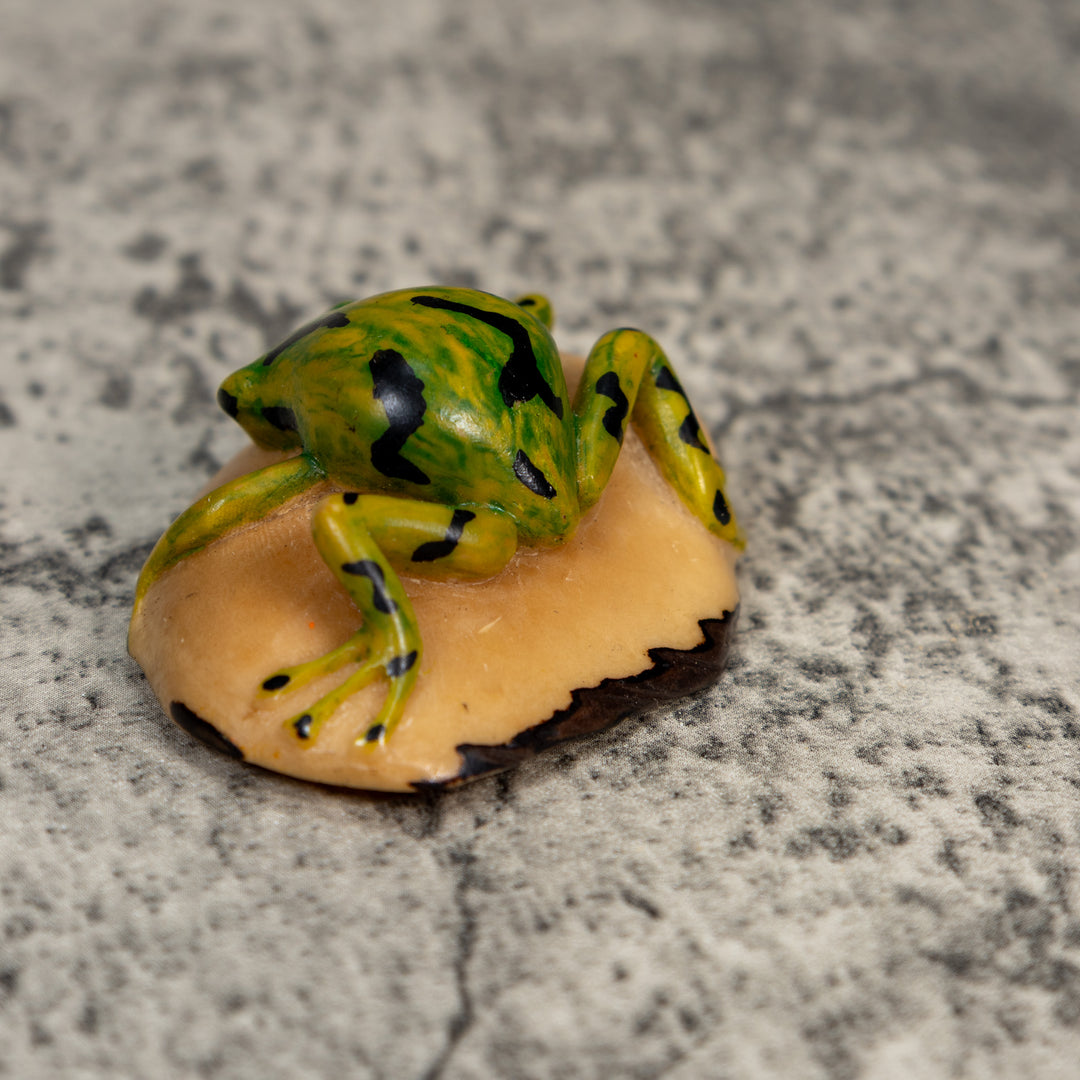 Vintage Green Gold And Black Frog Tagua Carving