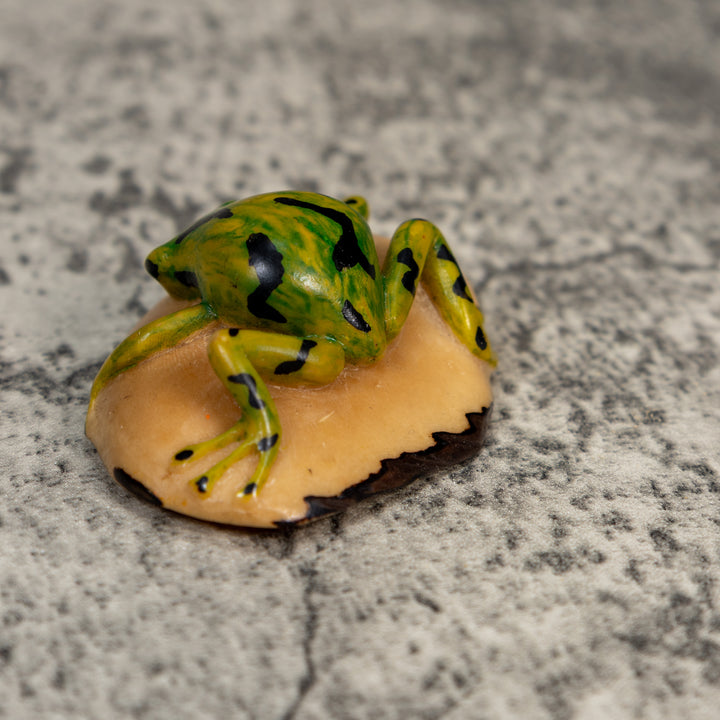 Vintage Green Gold And Black Frog Tagua Carving