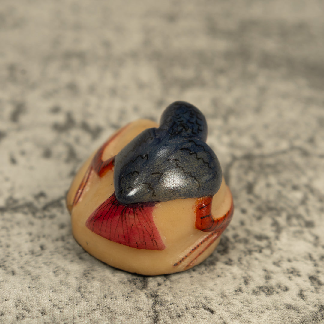 Vintage Blue And Orange Rainforest Bird Tagua Carving