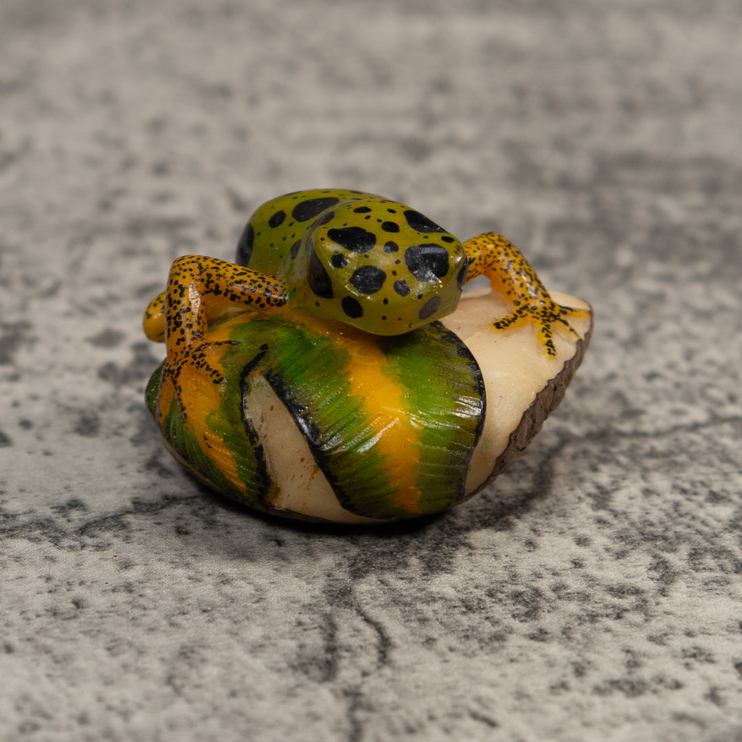 Gold Green And Black Poison Dart Frog Tagua Carving
