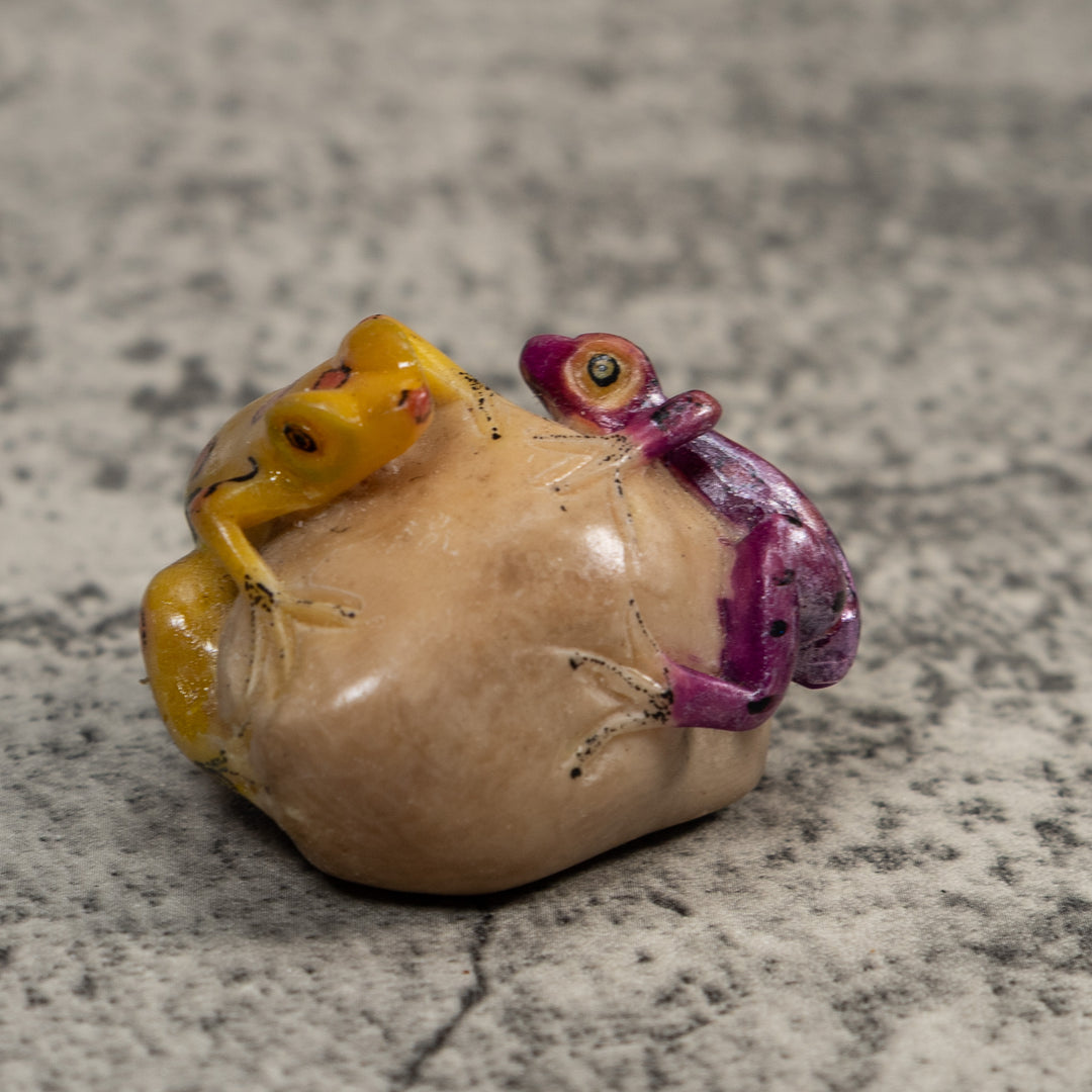 Double Vintage Purple And Gold Poison Dart Frog Tagua Carving