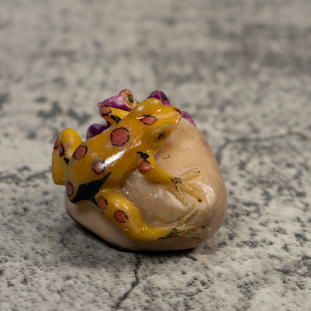 Double Vintage Purple And Gold Poison Dart Frog Tagua Carving
