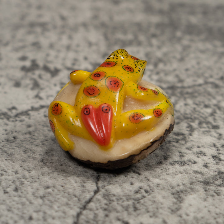Vintage Yellow And Red FrogTagua Carving