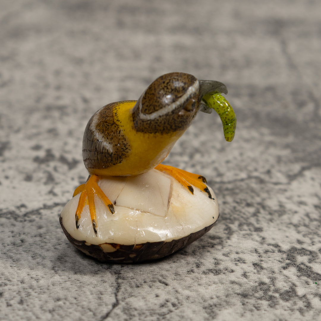 Signed Bird With Caterpillar Tagua Carving