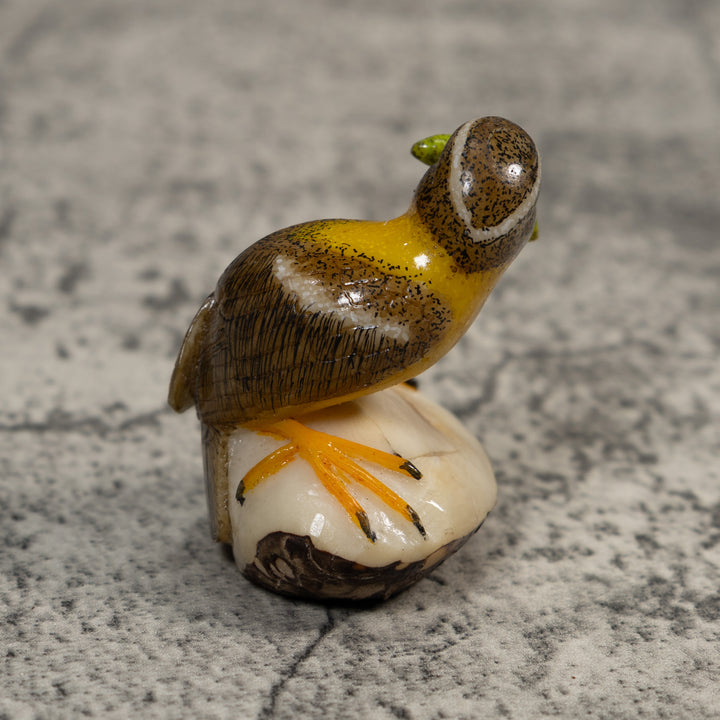 Signed Bird With Caterpillar Tagua Carving