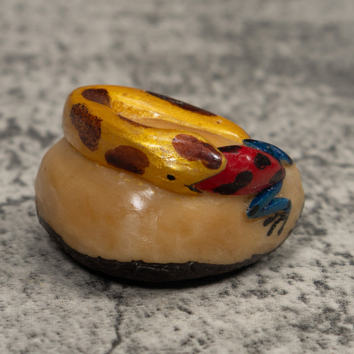 Vintage Snake Eating A Frog Tagua Carving