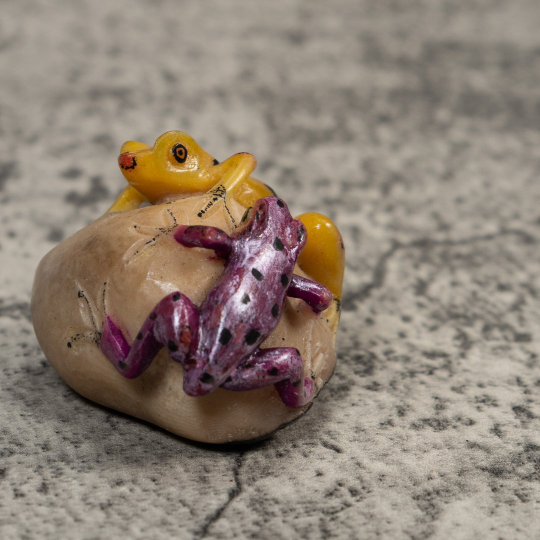 Double Vintage Purple And Gold Poison Dart Frog Tagua Carving