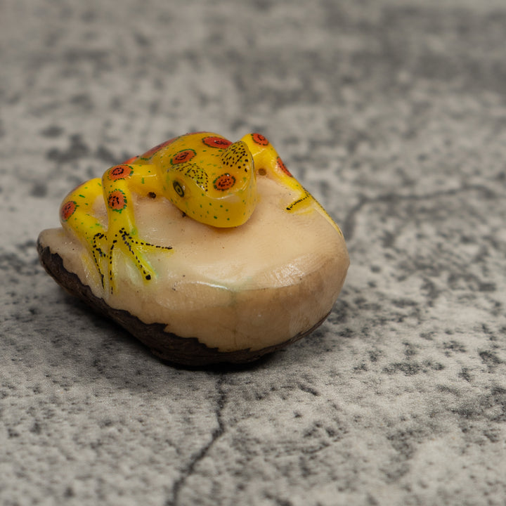 Vintage Yellow And Red FrogTagua Carving