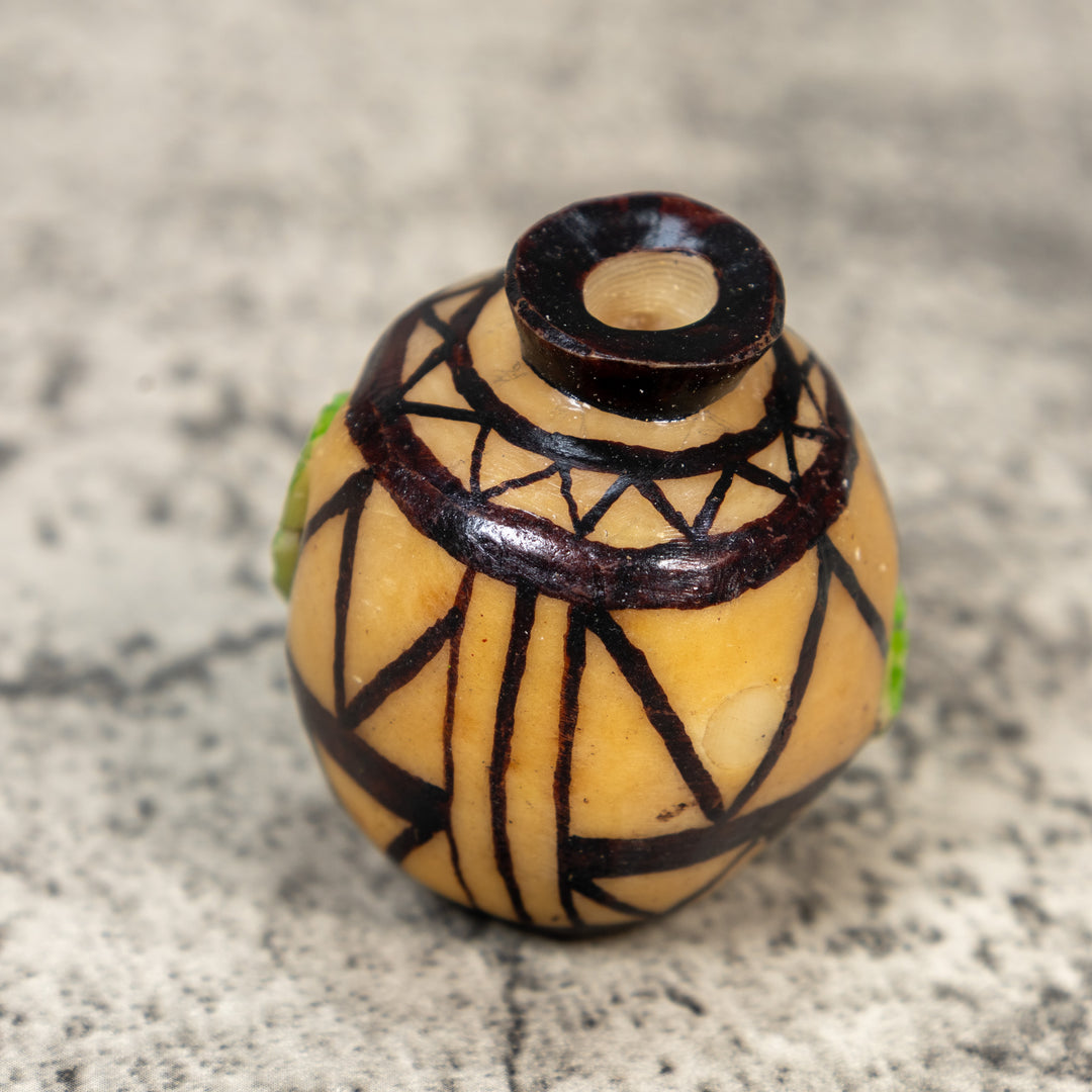 Etched Blue Frog On Vase Tagua Carving