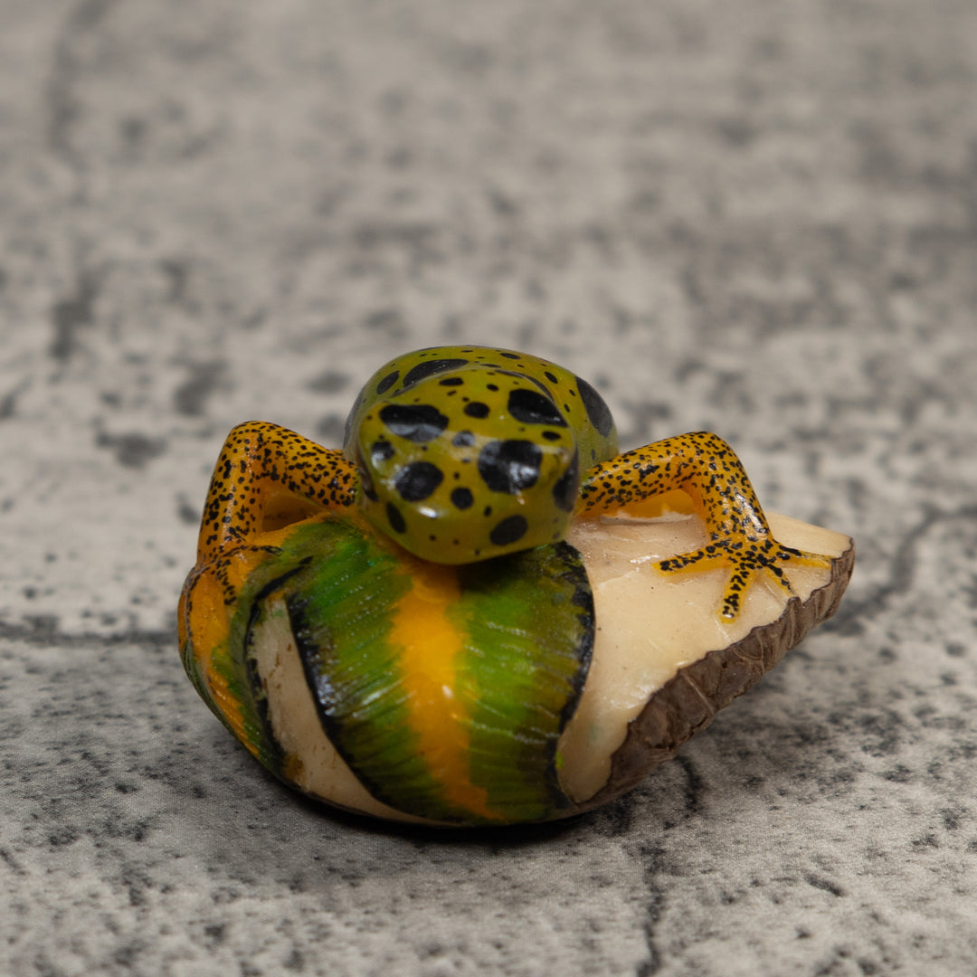 Gold Green And Black Poison Dart Frog Tagua Carving