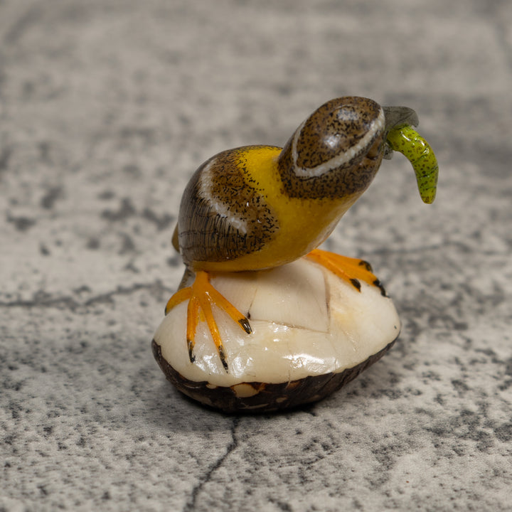 Signed Bird With Caterpillar Tagua Carving