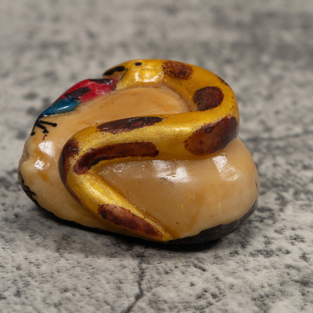 Vintage Snake Eating A Frog Tagua Carving