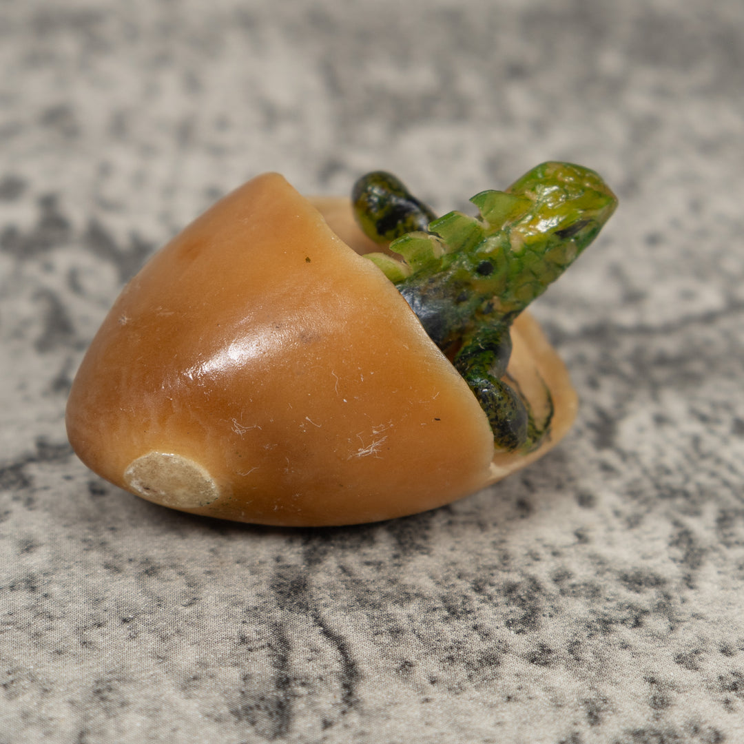 Vintage Iguana Lizard Emering From Egg Tagua Carving