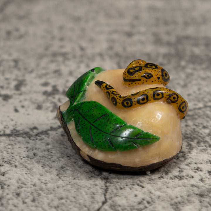 Gold And Green Snake Reptile Tagua Carving