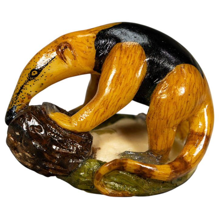 Brown And Black Anteater With Termit Nest Tagua Carving