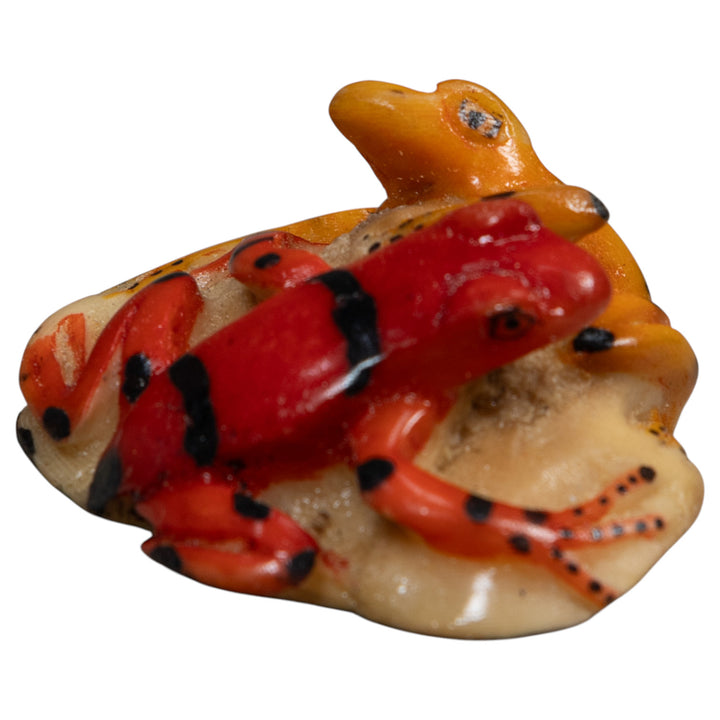 Double Gold And Red Frog Tagua Carving