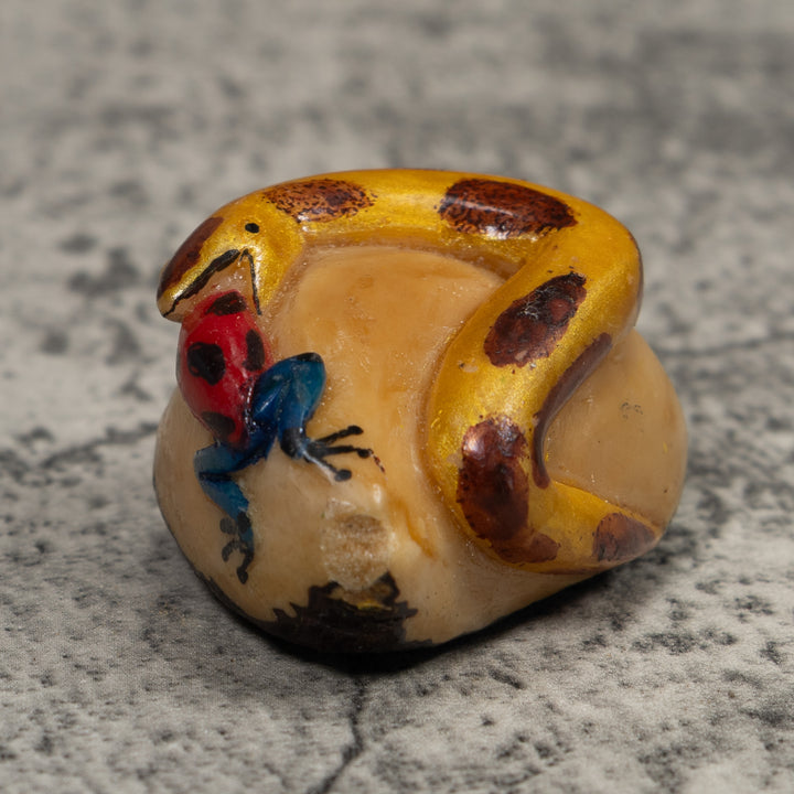 Vintage Snake Eating A Frog Tagua Carving