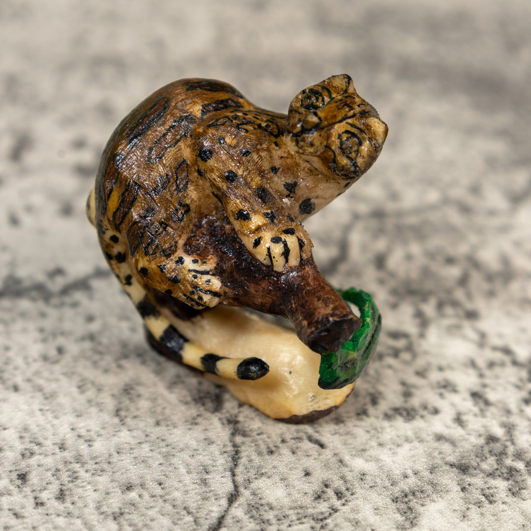Jaguar Cat On Log Tagua Carving