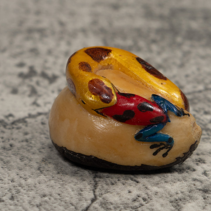 Vintage Snake Eating A Frog Tagua Carving