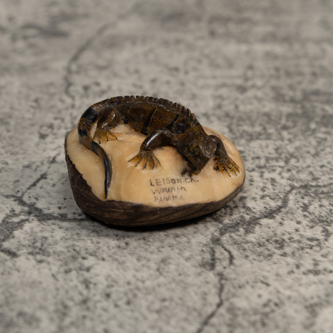 Green And Black Iguana Lizard Tagua Carving