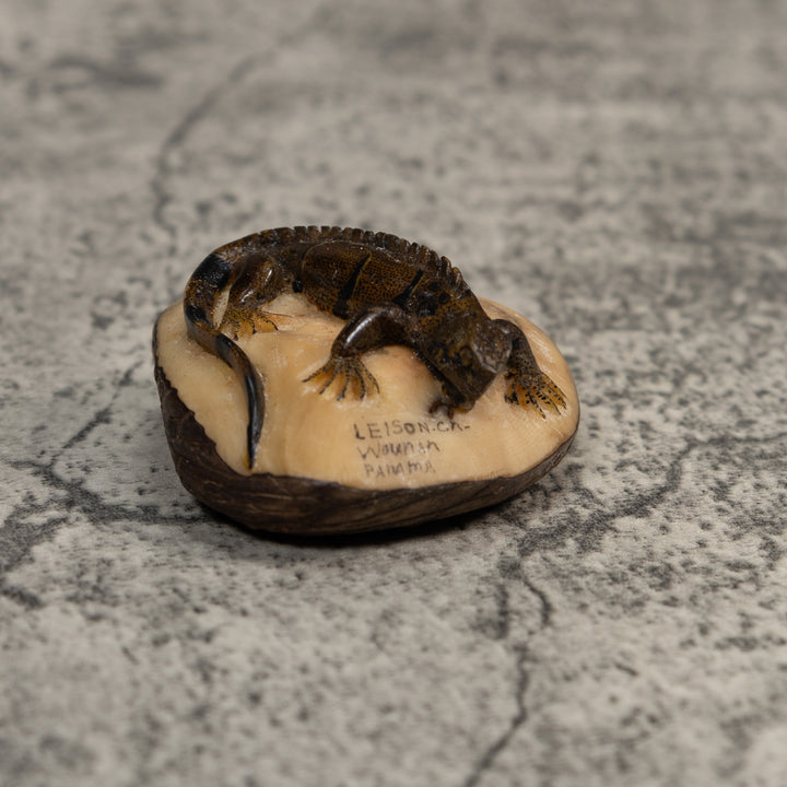 Green And Black Iguana Lizard Tagua Carving