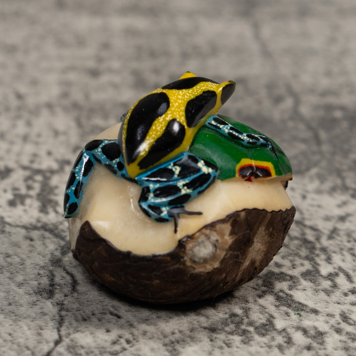 Blue Black And Gold Poison Dart Frog Tagua Carving