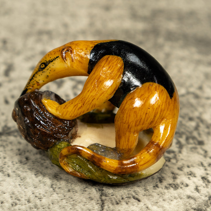 Brown And Black Anteater With Termit Nest Tagua Carving