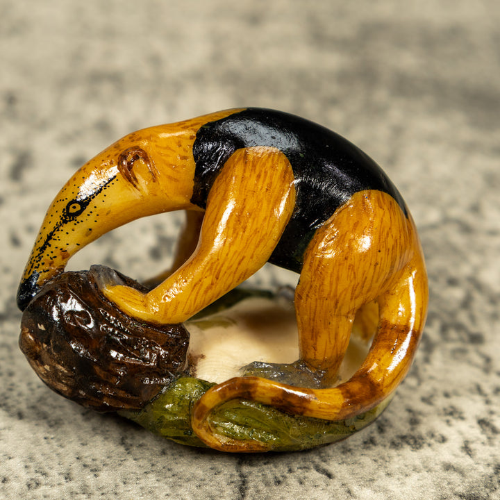 Brown And Black Anteater With Termit Nest Tagua Carving