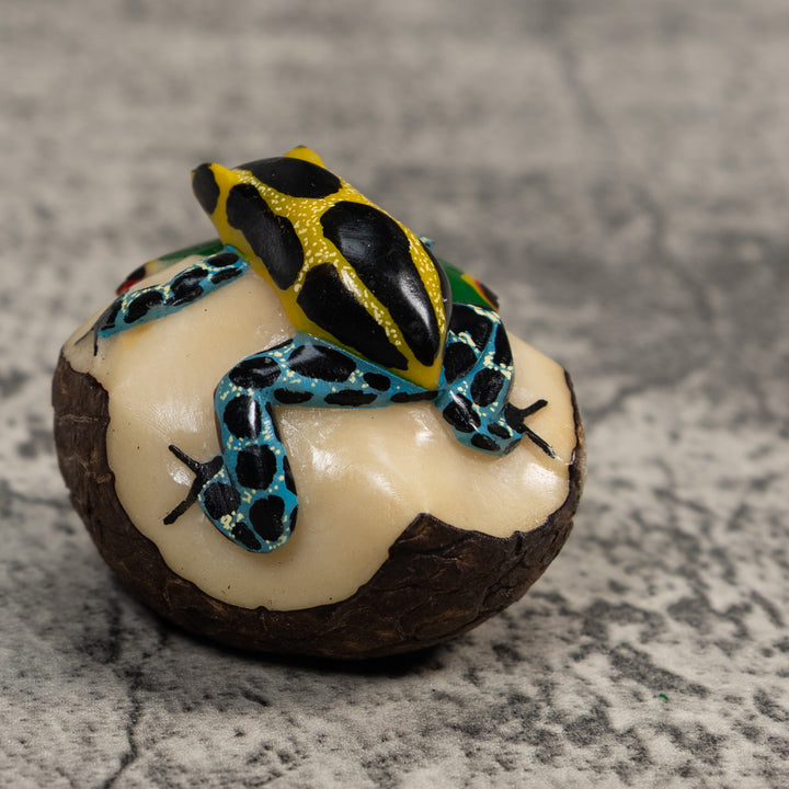 Blue Black And Gold Poison Dart Frog Tagua Carving