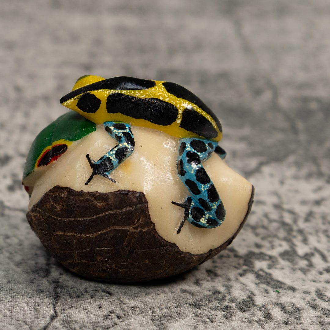 Blue Black And Gold Poison Dart Frog Tagua Carving