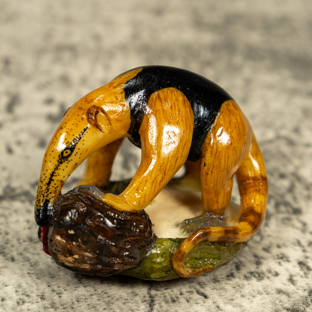Brown And Black Anteater With Termit Nest Tagua Carving