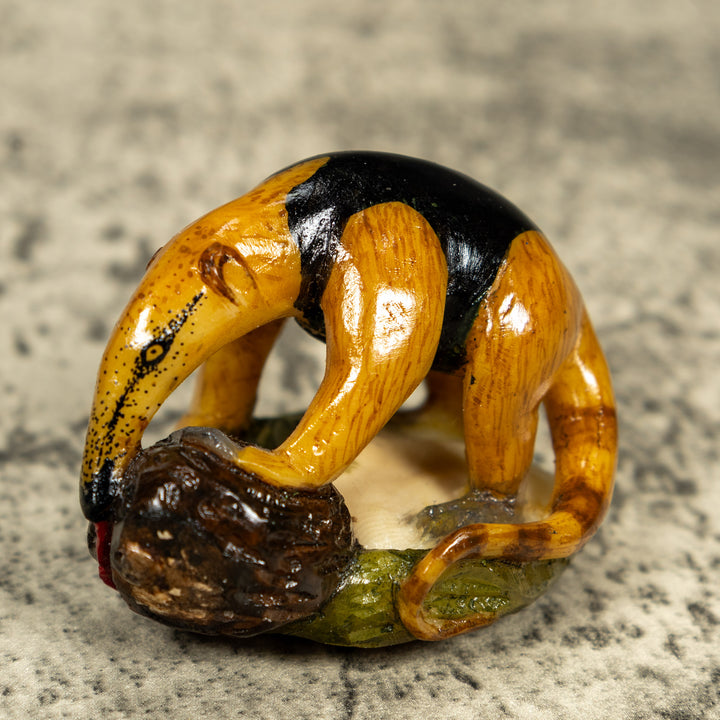 Brown And Black Anteater With Termit Nest Tagua Carving
