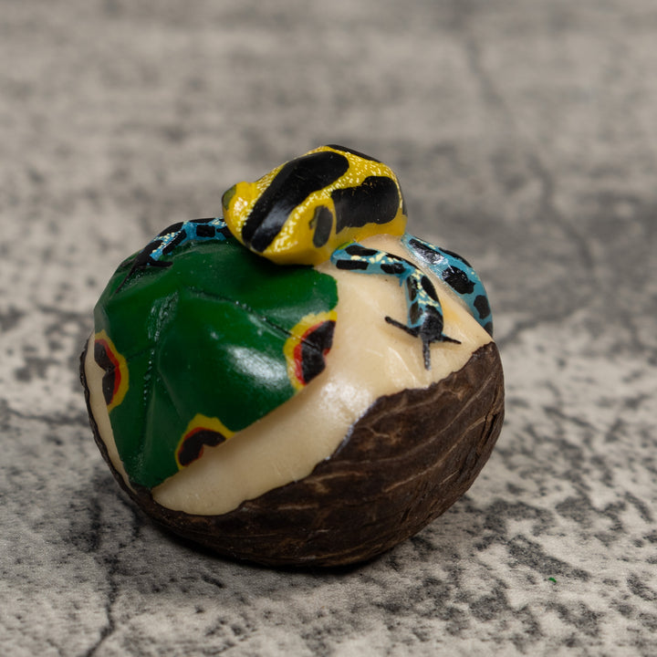Blue Black And Gold Poison Dart Frog Tagua Carving