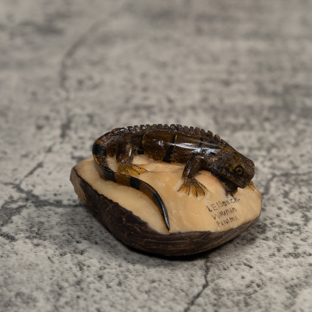 Green And Black Iguana Lizard Tagua Carving