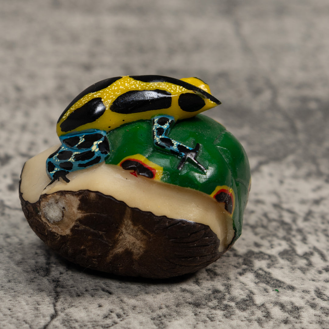 Blue Black And Gold Poison Dart Frog Tagua Carving