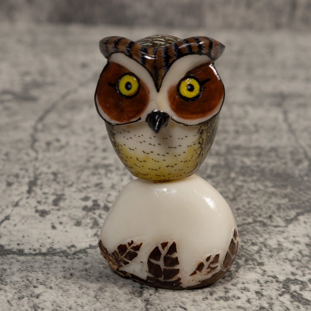 Owl Bird On Pedestal Tagua Carving