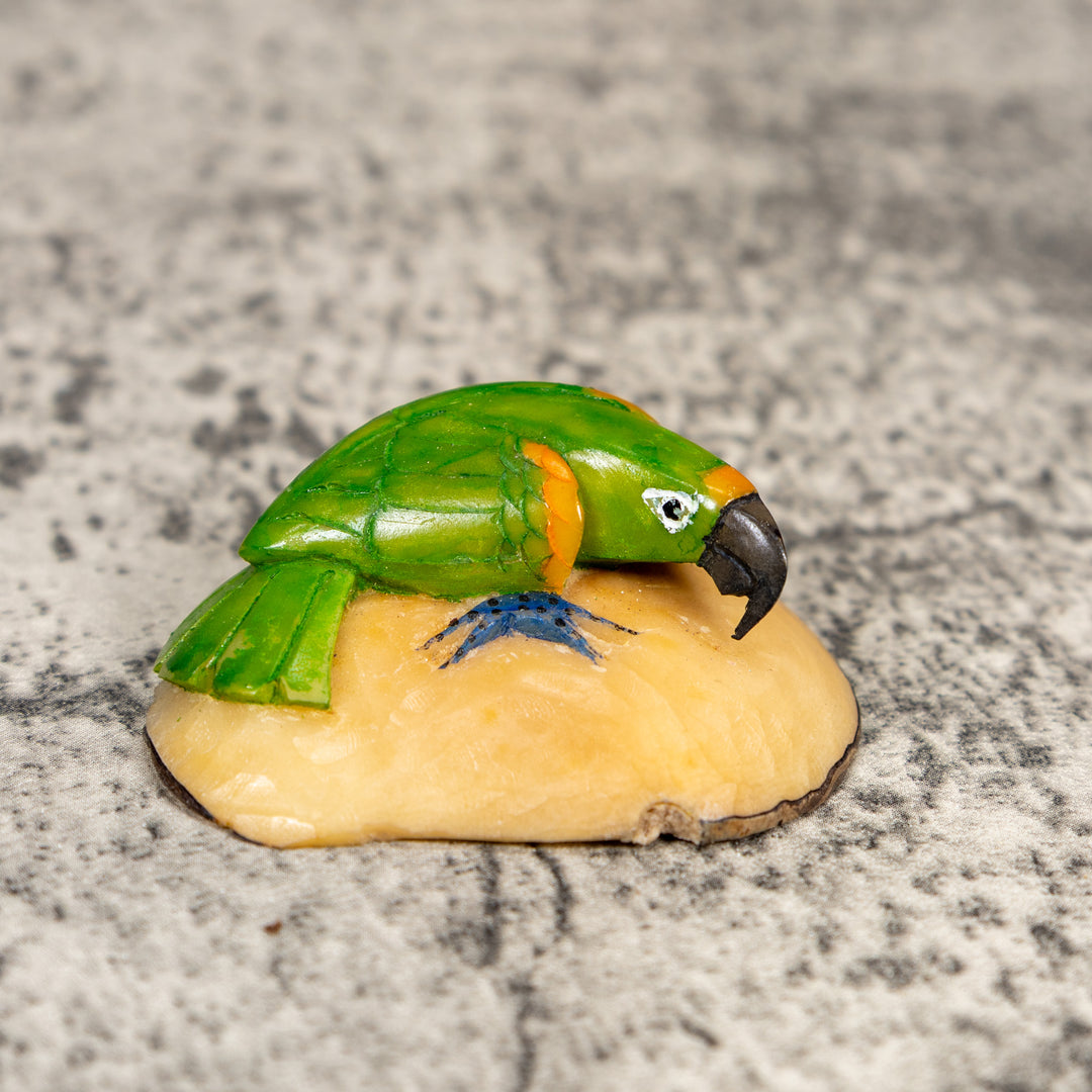 Green And Yellow Parrot Bird Tagua Carving