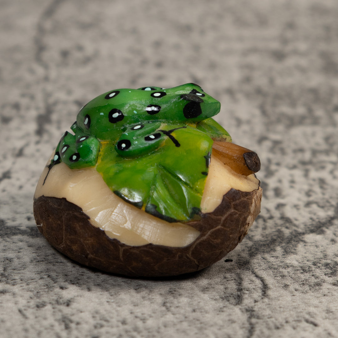 Green White And Black Poison Dart Frog Tagua Carving