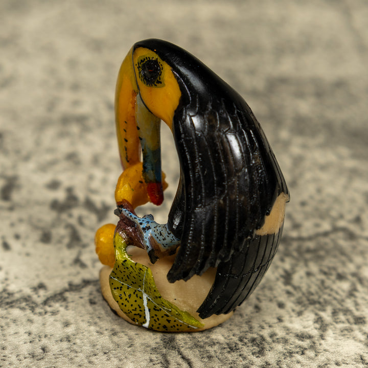 Black And Yellow Toucan Parrot Bird Tagua Carving