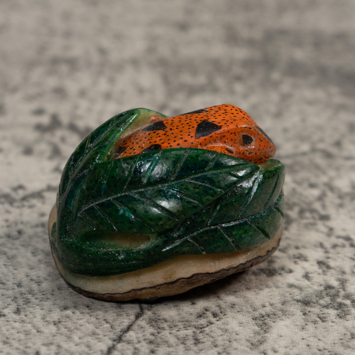 Vintage Orange Black And Green Frog Tagua Carving