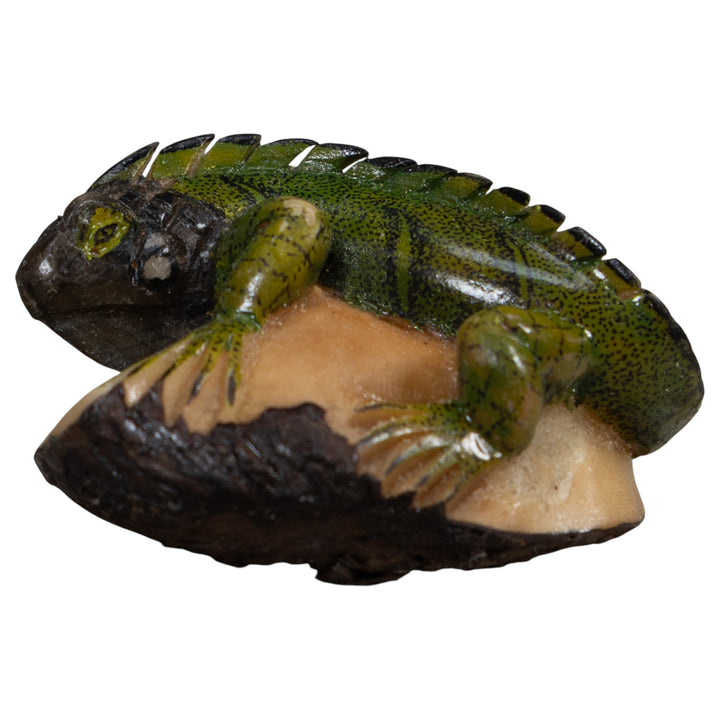 Green And Black Iguana Lizard Tagua Carving