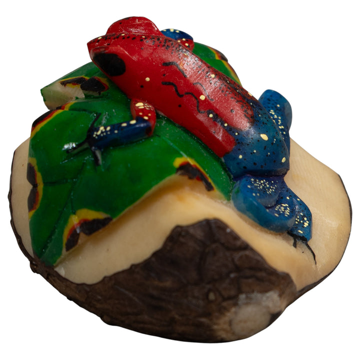 Red And Bluek Poison Dart  Frog Tagua Carving