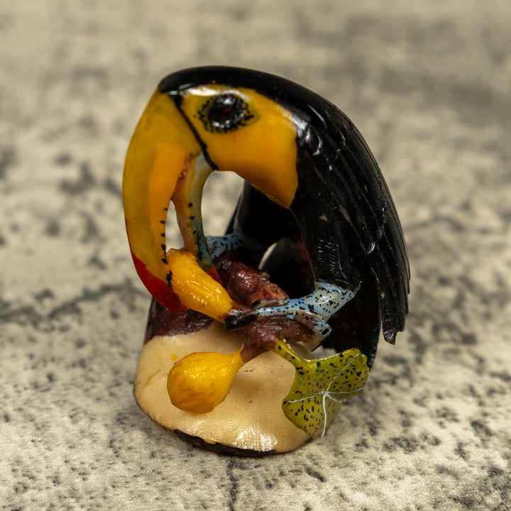 Black And Yellow Toucan Parrot Bird Tagua Carving