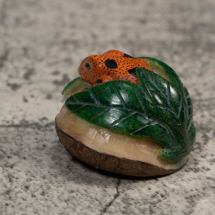 Vintage Orange Black And Green Frog Tagua Carving