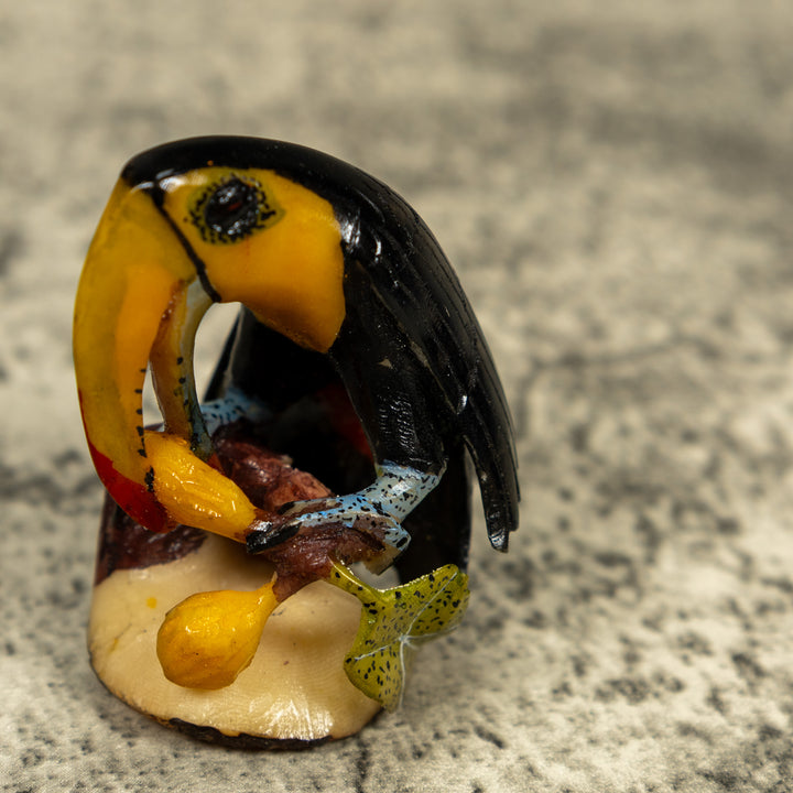 Black And Yellow Toucan Parrot Bird Tagua Carving