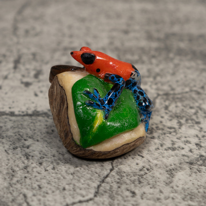 Red Blue And Black Poison Dart Frog Tagua Carving