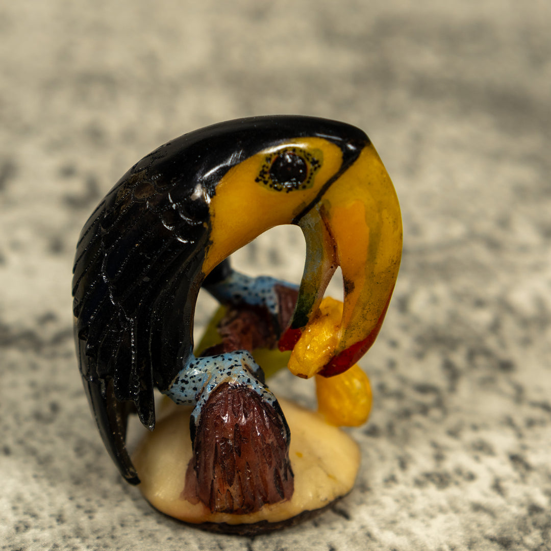 Black And Yellow Toucan Parrot Bird Tagua Carving