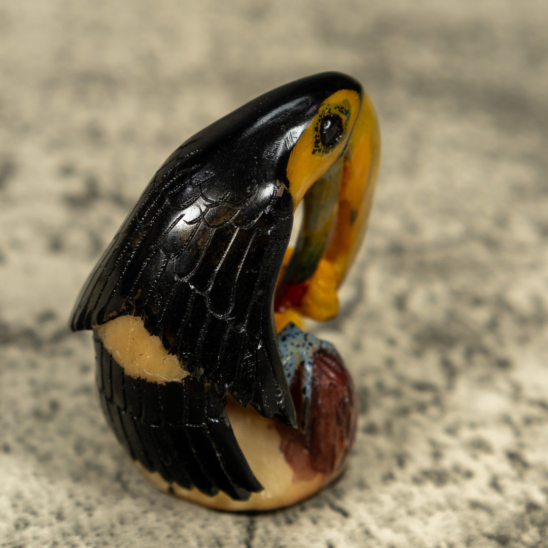 Black And Yellow Toucan Parrot Bird Tagua Carving