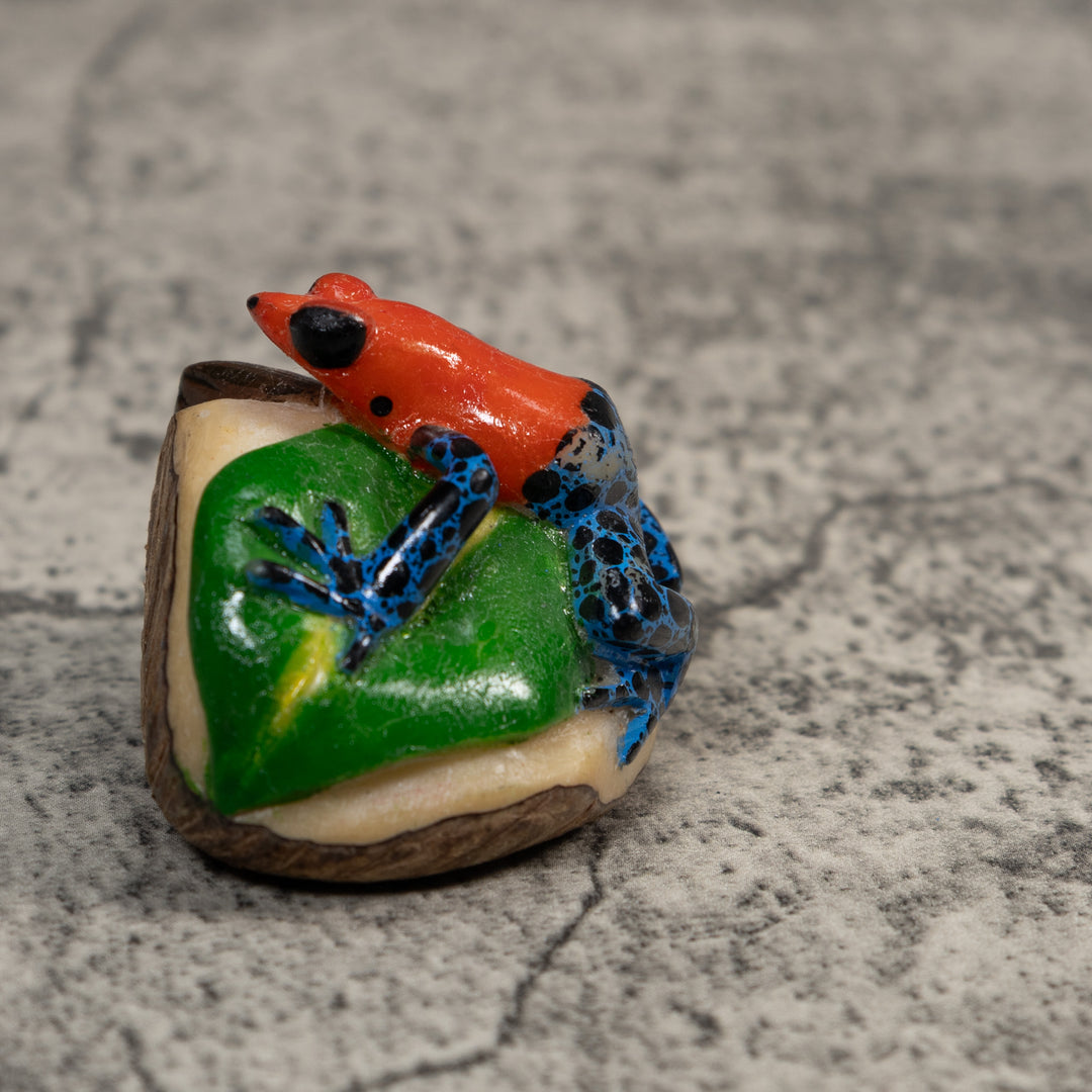Red Blue And Black Poison Dart Frog Tagua Carving